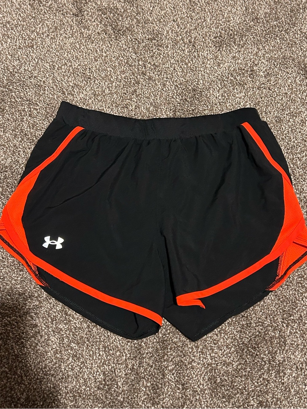 Under Armour Women's Black Shorts with Bright Orange Accents